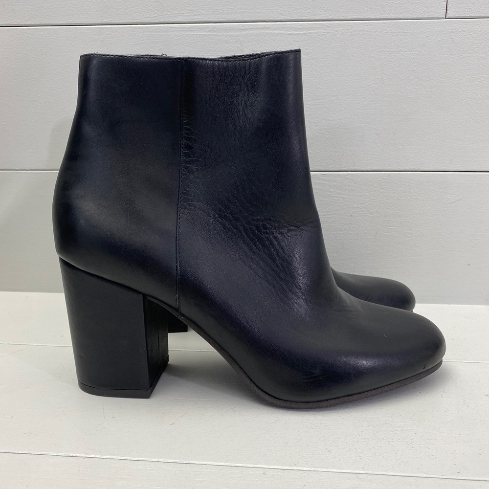Lucky Brand Salmah Ankle Boots Women 9 Black Leather Block Heel Booties